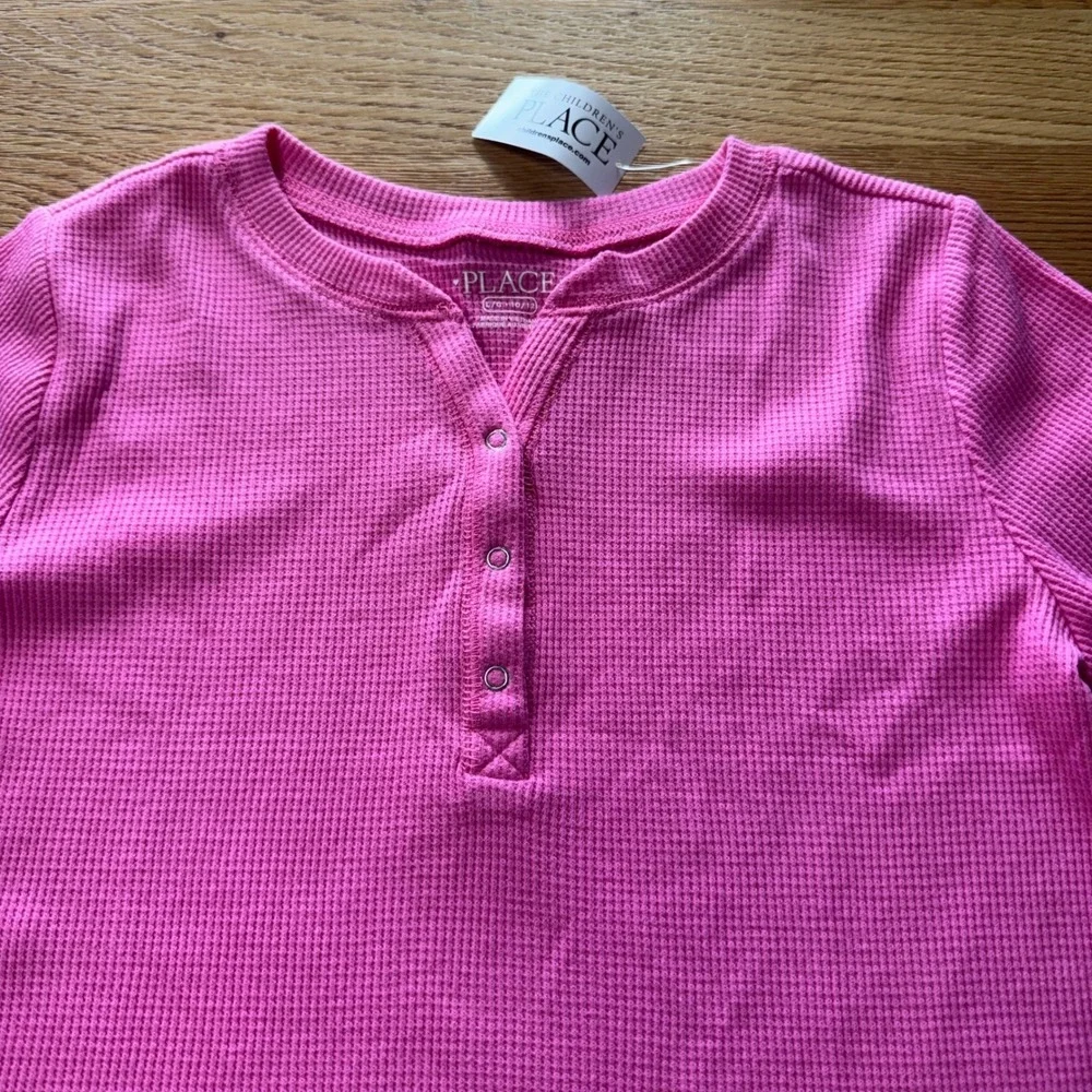 Childrens Place Girls Pink Waffle Knit Henley Top Long Sleeve Thumbhole 10/12